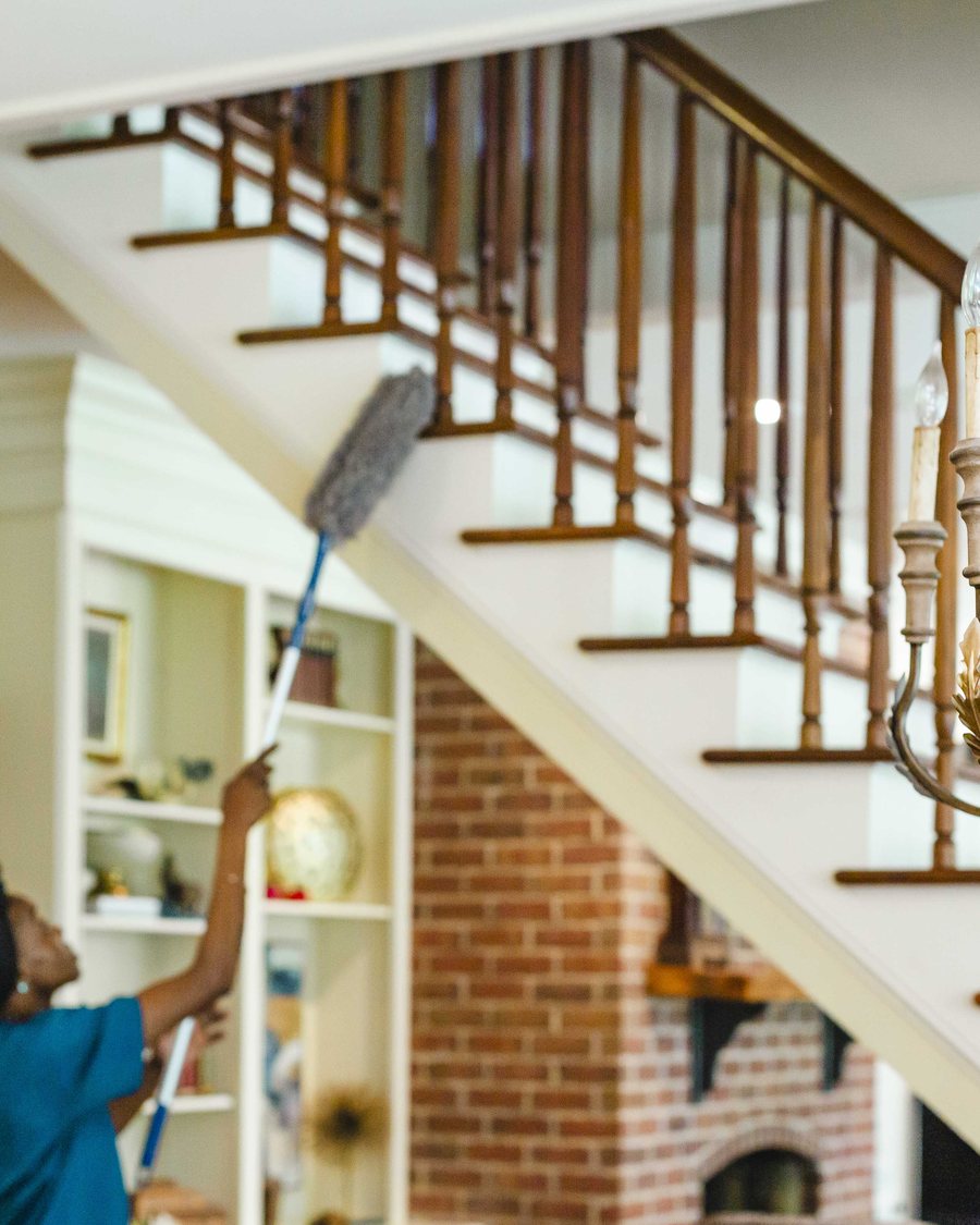 Cleaning a staircase and hallway